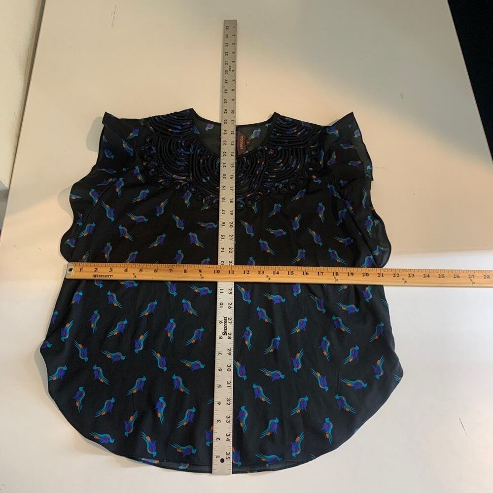 Ranna Gill Blouse Womens S Small Black Birds Cutout Neckline Flutter Sleeve Top - Picture 8 of 12